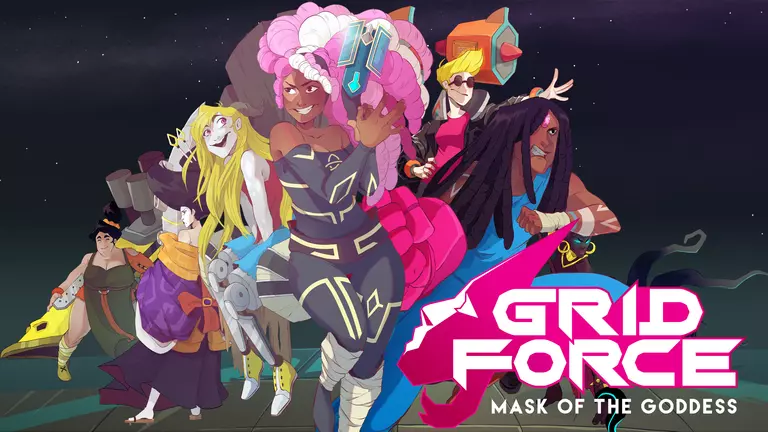 Grid Force: Mask of the Goddess artwork featuring various characters from the game