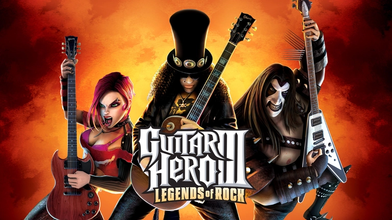 Guitar Hero III: Legends of Rock game artwork featuring Judy, Slash, and Lars