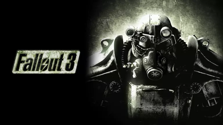Fallout 3 game art showing player wearing a gas mask and armor.