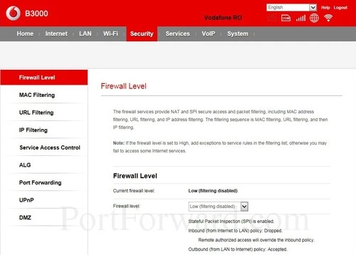 Huawei B3000 - Vodafone Firewall Level