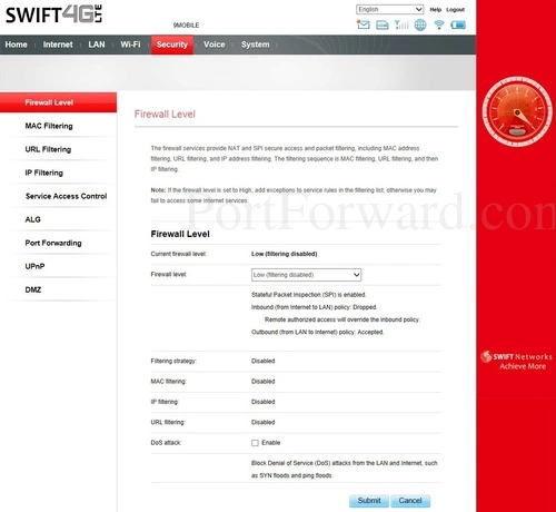 Huawei E5172s-920 Firewall Level