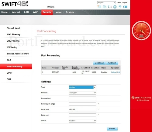 Huawei E5172s-920 Port Forwarding Add