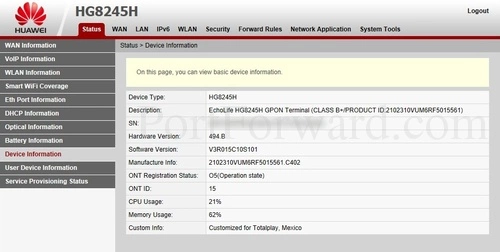 Huawei HG8245H Device Information