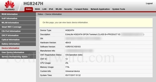 Huawei Echolife HG8247H Device Information