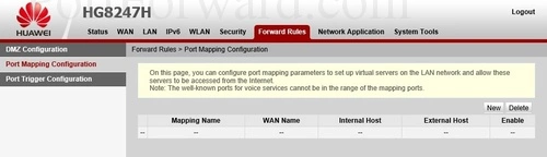 Huawei Echolife HG8247H Port Mapping Configuration