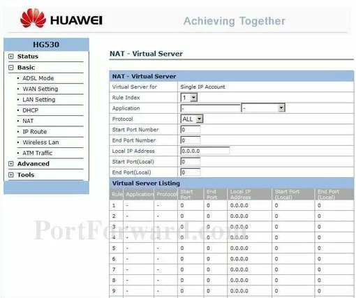 Huawei HG530 port forward