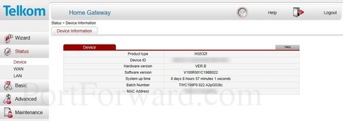 Huawei HG532f Device Information