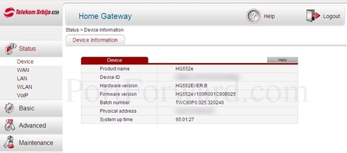 Huawei HG552e Device Information