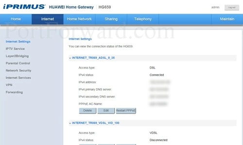 Huawei HG659_-_iPrimus Internet Settings