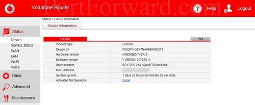 Huawei HG685c_-_Vodafone Device Information