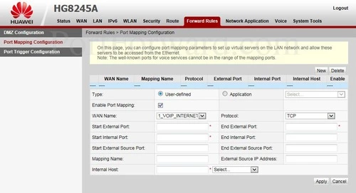 Huawei HG8245A Port Mapping Configuration New