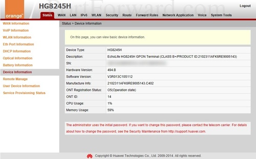 port mapping configuration huawei hg8245h