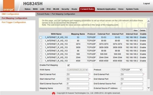 port mapping configuration huawei hg8245h