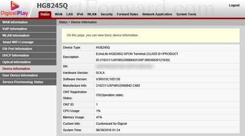 Huawei HG8245Q - DigicelPlay Device Information