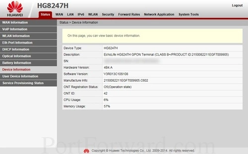 Huawei HG8247H Device Information