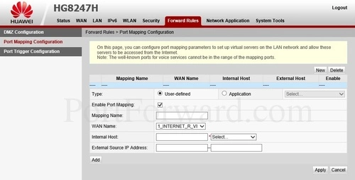 Huawei HG8247H Port Mapping Configuration New