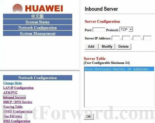 Huawei SmartAX-MT800v2 port forward
