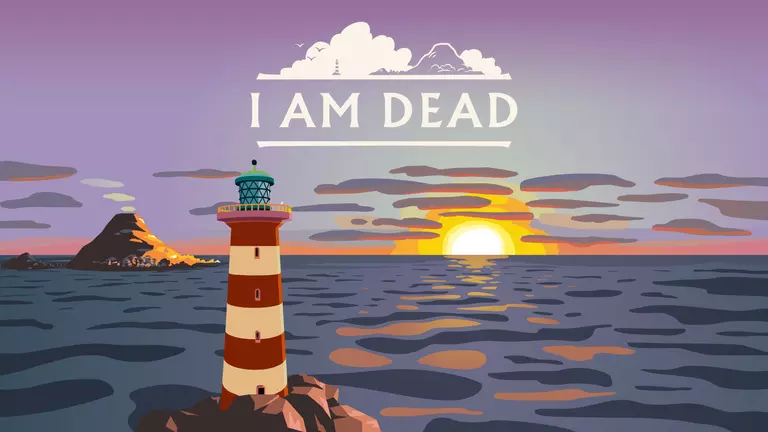 I Am Dead visual featuring sunset over an ocean with lighthouse and smoking volcano