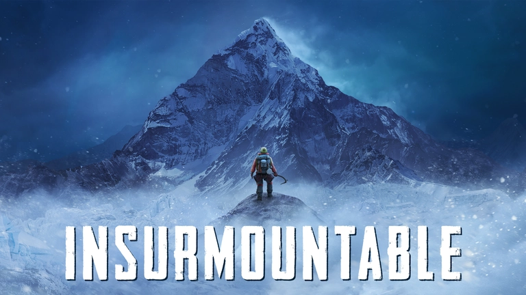Insurmountable game art showing player on an ice covered mountain.