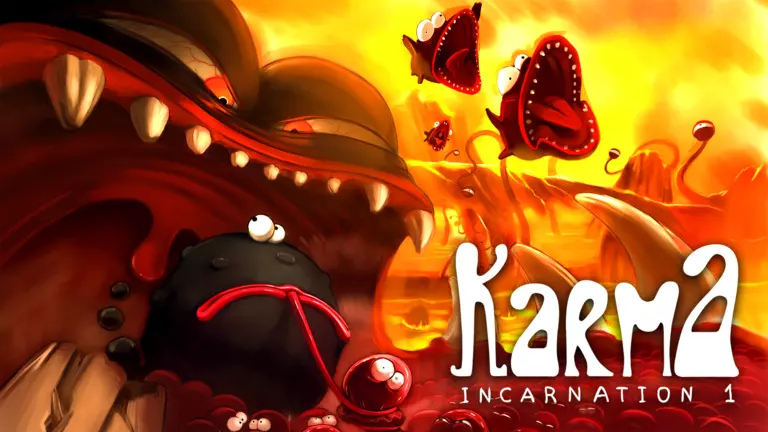 Karma. Incarnation 1 game art showing a fish being eaten by an even bigger fish.