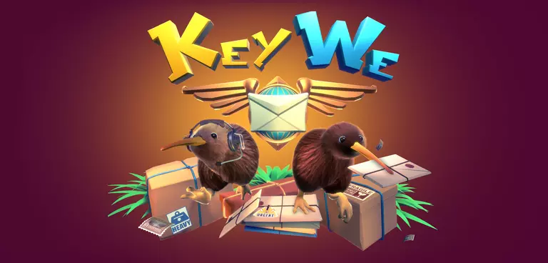 KeyWe game art with two small kiwi birds sorting mail.