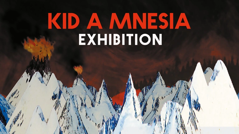 Kid A Mnesia Exhibition snowy mountains with fires all around.