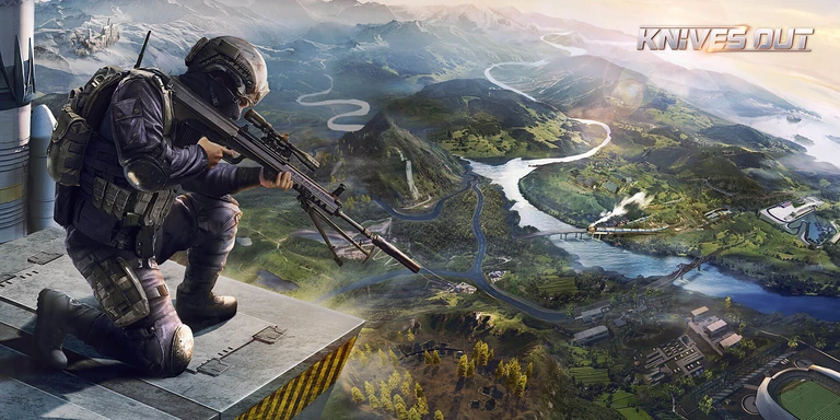 Knives Out game art showing player sniping from a tower.