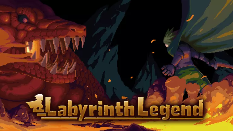 Labyrinth Legend game art showing a player and a dragon.