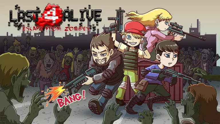 Last 4 Alive: Escape From Zombies game art showing characters fighting a horde of zombies.