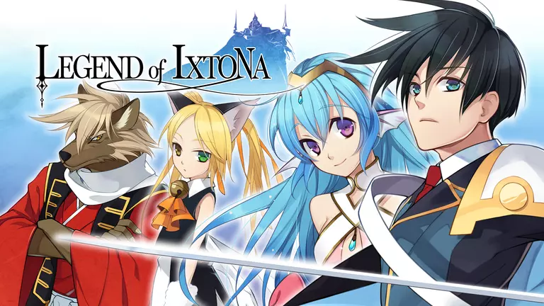 Legend of Ixtona artwork featuring the characters Kyle, Meltia, Misha, and Logi