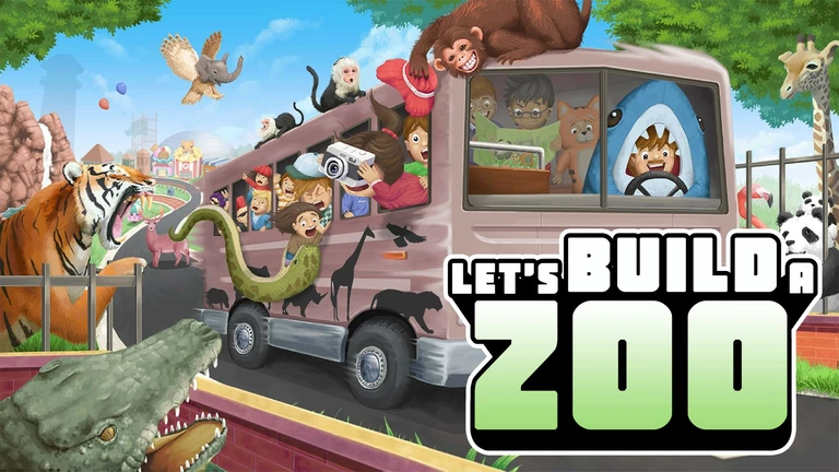 Let's Build a Zoo game art showing a bus full of people driving through a zoo.