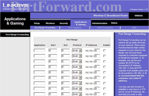 Linksys WRT54Gv2.02.7 port forward