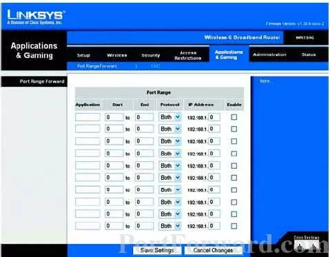 Linksys WRT54Gv1.1 port forward