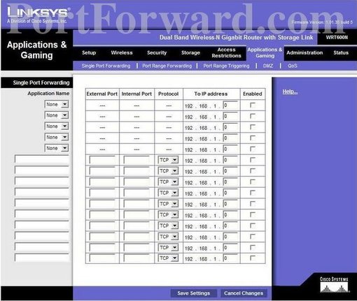 port forwarding rules on LinkSys router