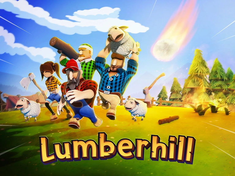 Lumberhill game characters running from a meteor.