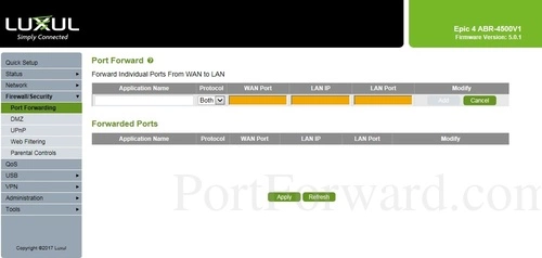 Luxul ABR-4500 Port Forwarding