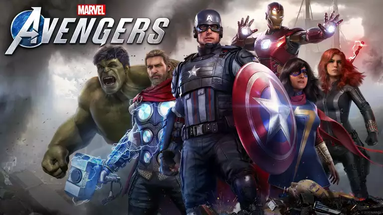 Marvel's Avengers game cover artwork featuring various members of the Avengers team