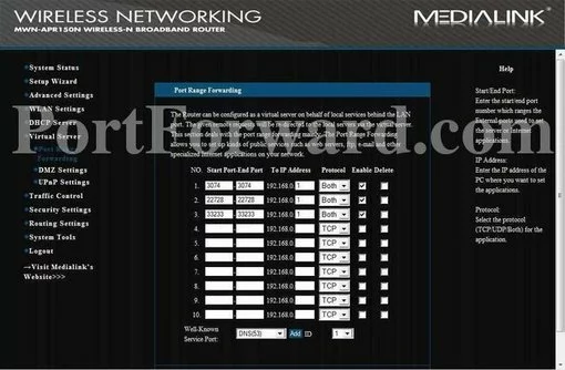 MediaLink MWN-WAPR150N port forward