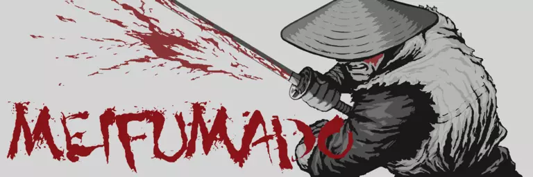 Meifumado artwork featuring a samurai weilding a bloody sword