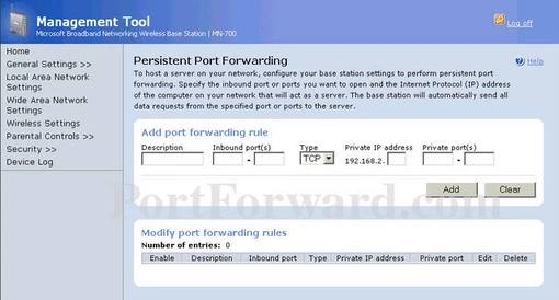Microsoft MN-820 port forward