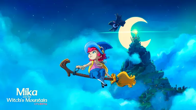 Mika and the Witch's Mountain game artwork featuring Mika flying on her broom