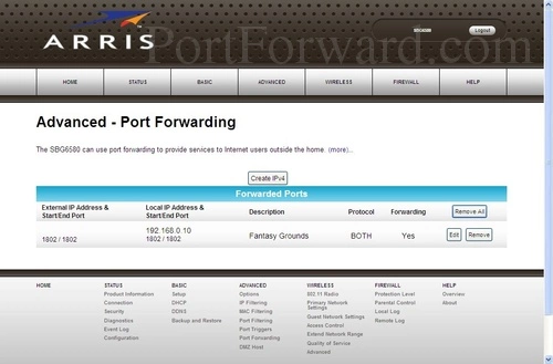 Motorola SBG6580 - Arris Port Forwarding