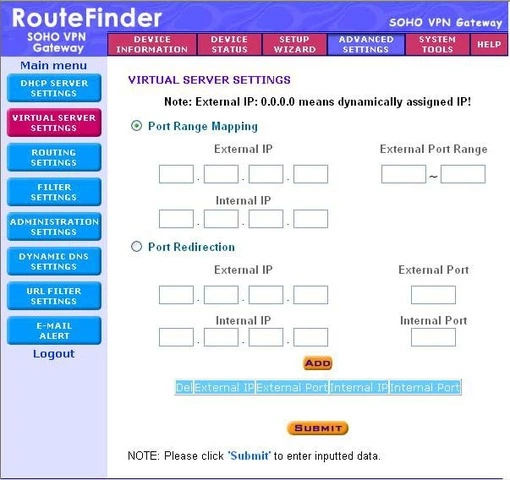 Multitech RouteFinder-RF560VPN port forward