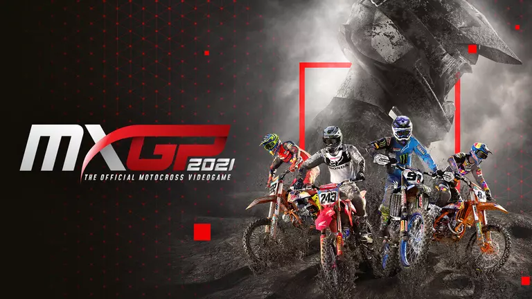MXGP 2021 game art showing riders in a motocross race.