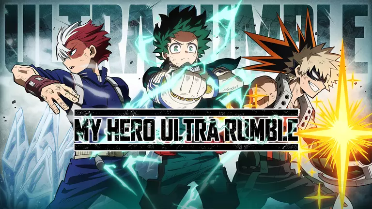 My Hero Academia: Ultra Rumble artwork featuring All Might, Midoriya, and Bakugo