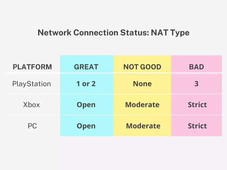 NAT Type describes the status of your network connection.