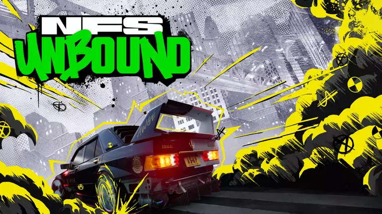 Need for Speed Unbound cover artwork featuring a modified Mercedes-Benz 190E 2.5-16
