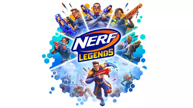 NERF Legends artwork featuring various characters holding NERF blasters