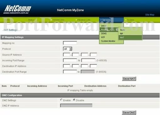Netcomm MyZone-3G24W port forward