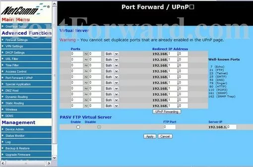 Netcomm NW5580W port forward